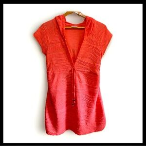 WEARABOUTS beach Swim Coverup Hooded Swim Shirt Coral Color Print Dress Womens M